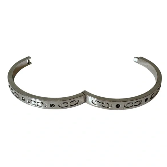 Coach Kissing C Hinged Silver with Green Crystals Bracelet - Picture 5 of 11